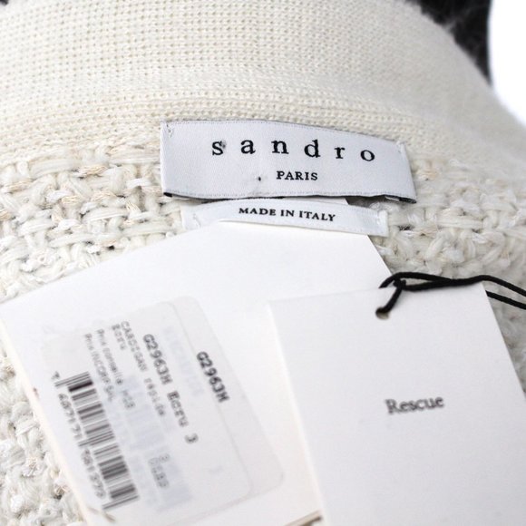 NWT Sandro Crepide Tweed Highneck Cardigan Size 3 - Picture 6 of 6
